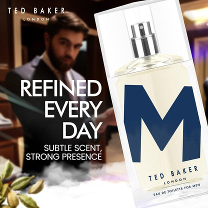 Ted Baker M Eau De Toilette Men'S Fragrance Fresh Citrus Spicy Scent with Mandarin, Bergamot, Black Pepper, Amber Vetiver Musk Long Lasting EDT Spray for Men & Teens 2.5 fl oz / 75ml