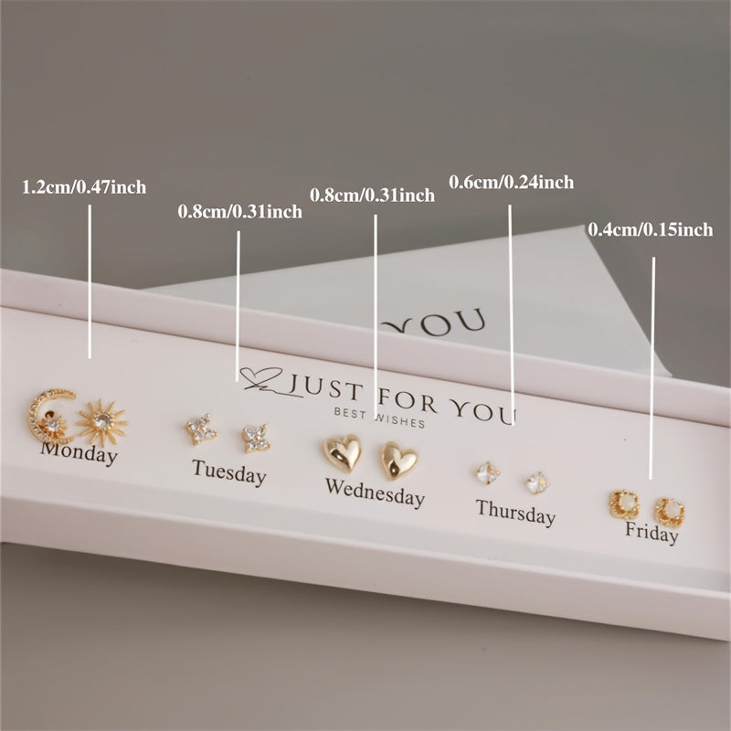 10pcs Set of Easy And Cute Synthetic Zirconia Earrings Set with Sun, Heart, Flower Shape for Women, Suitable for Daily Banquets, Commuting, Mother'S Day, Thanksgiving, Gifts for Lovers, Mothers, And Daughters, Middle East Ramadan Festival
