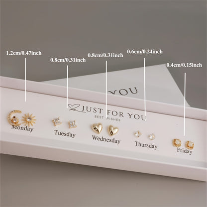 10pcs Set of Easy And Cute Synthetic Zirconia Earrings Set with Sun, Heart, Flower Shape for Women, Suitable for Daily Banquets, Commuting, Mother'S Day, Thanksgiving, Gifts for Lovers, Mothers, And Daughters, Middle East Ramadan Festival