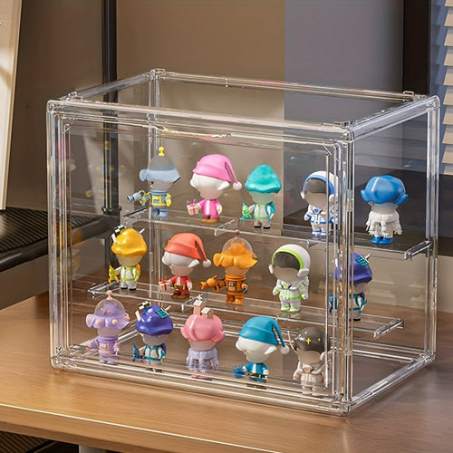 Large PET Acrylic Display Case with ic Door & Adjustable Shelves - Heavy-Duty Dustproof Showcase Box for Collectibles, Figures,, Dolls, Action Figures - Stackable, -Free Assembly (27x22x18cm) Cabinet