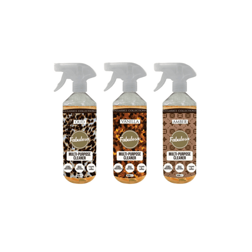 Fabulosa Dubai Scent 3 Piece Bundle Multipurpose Cleaner Vanilla, Amber & Oud 500ml, All Purpose Household Surface Spray Set