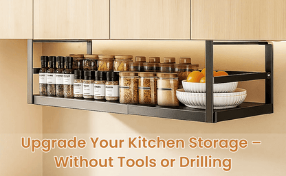 Expandable Under Cabinet Storage Shelf 45–63cm, Adjustable Metal Hanging Organizer Rack for Kitchen, Pantry & Bathroom