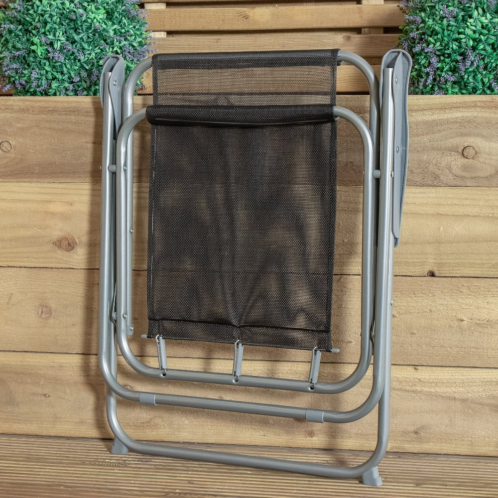 Pack of 2 Foldable Garden Chairs Powder-Coated Grey Metal Frame Black Fabric Seat Lightweight Portable Outdoor Folding Chair
