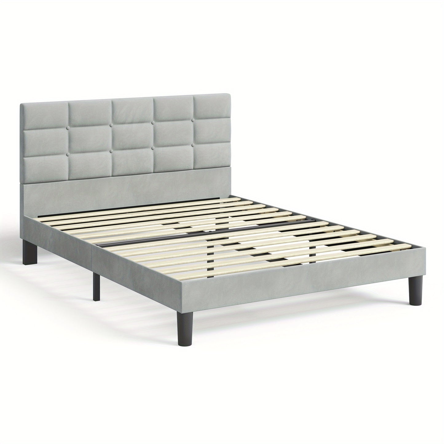 Bed Frames Velvet Upholstered Platform Bed Frame with Headboard and Strong Wooden Slats No Box Spring Needed