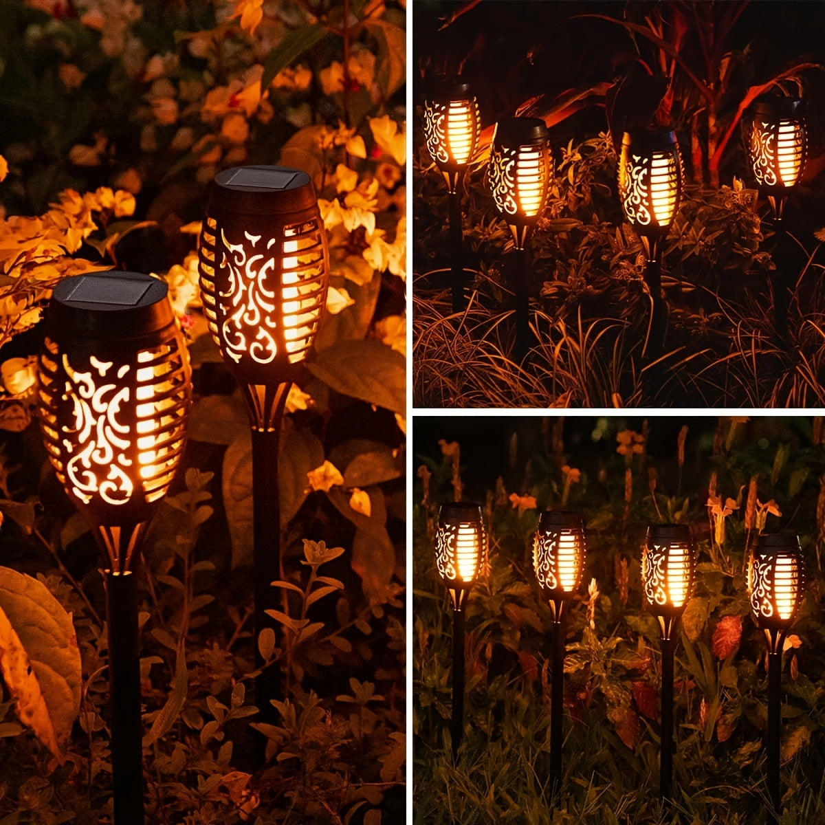 Outdoor Solar Lights, 4/8/12pcs Flickering Flame 12LED Flashing Dancing Lamp For Garden Decor Lighting, Mini Landscape Flame Lights For Yard Pathway Patio Pool Lawns Halloween Christmas Decoration
