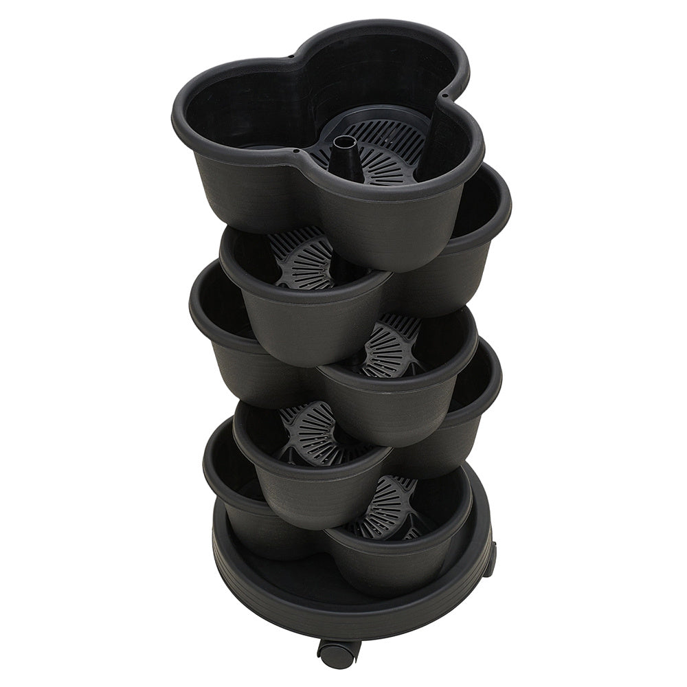 5-Layer Strawberry Tower Planter 3-Petal Tiered PP Plastic Pot for Strawberries Vegetables Fruits Herbs Indoor Outdoor Garden Patio 31.5x13.5cm Black Green UK