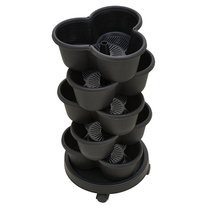 The three-dimensional three-petal flowerpot, strawberry pot, can be multi-layered for vegetable and fruit planting. It is made of pp plastic with five layers, black/ white/ green, and measures 31.5*31.5**13.5cm