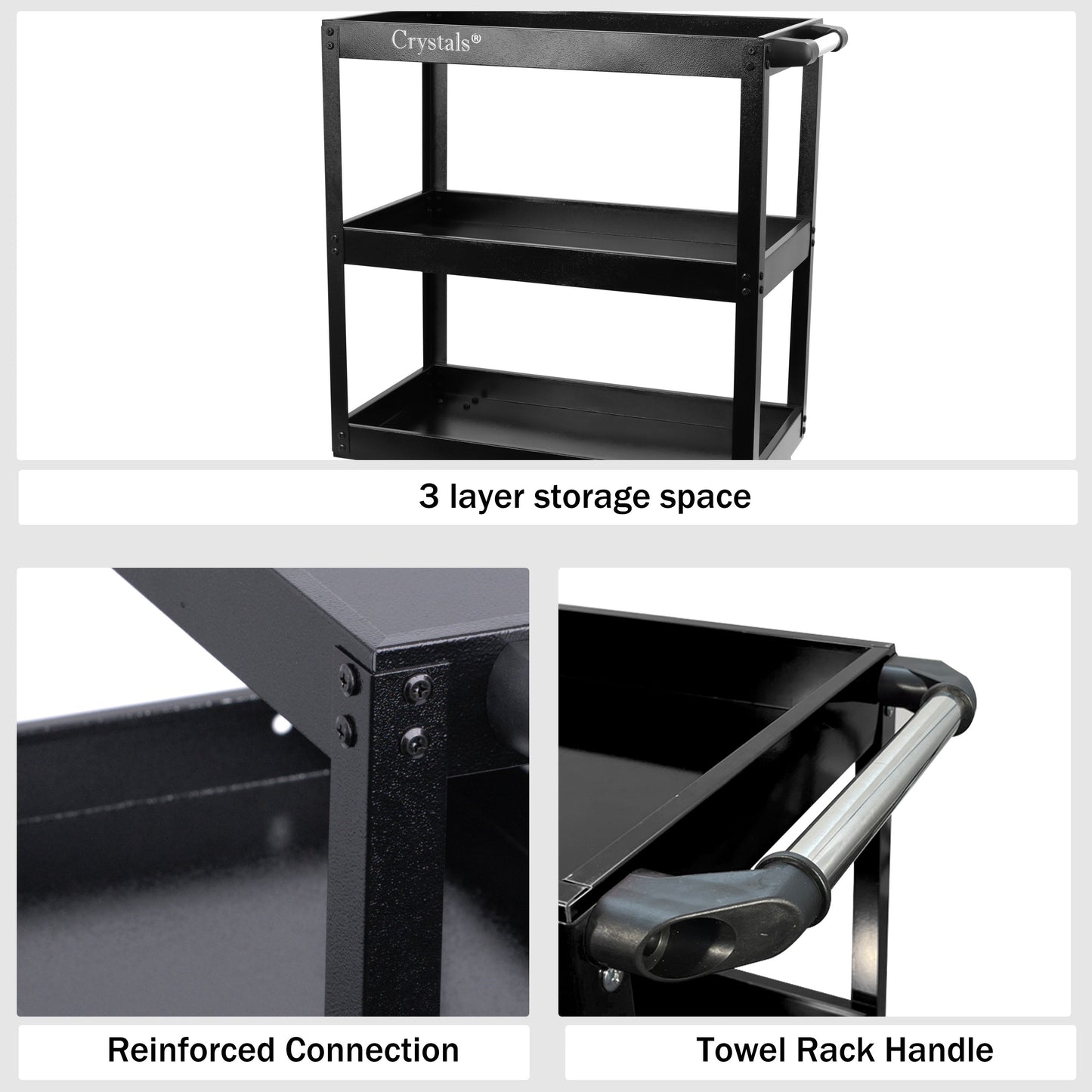 3 Tier Shelf Tool Trolley Cart ool Storage Trolley Bearing Wheel Heavy Duty Garage DIY Storage Trolley for Transport Tools Workshop