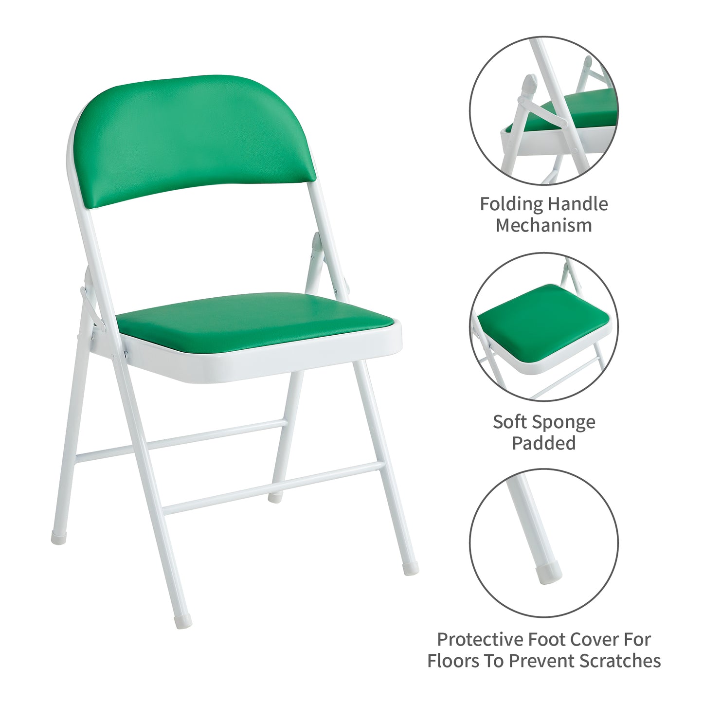 Set of 2 Folding Chairs, Faux Leather Foldable Chairs with Metal Frame and Padded Seat, Easy to Fold and Store for Home, Office, Dining and Reception