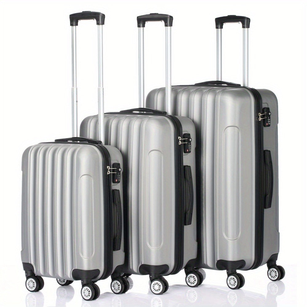 3 Piece ABS Suitcase Set Lightweight Hard Shell Carry-On Hand Luggage Trolley Case 4 Spinner Wheels Travel Set Blue Black Grey Red