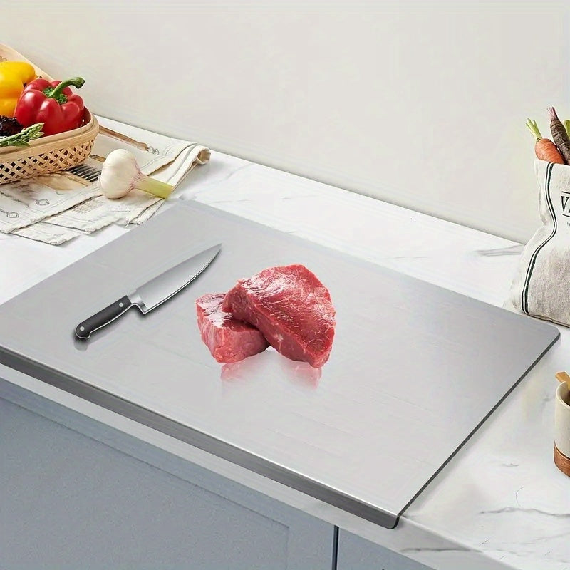 1pc of 304 Stainless Steel Cutting Board, Cutting Board with Folded Edges, Stainless Steel Cooked Food Board, Household Kitchen Kneading Board, Kitchen Supplies, Rolling Board, Multifunctional Cutting Board, Essential for Kitchen