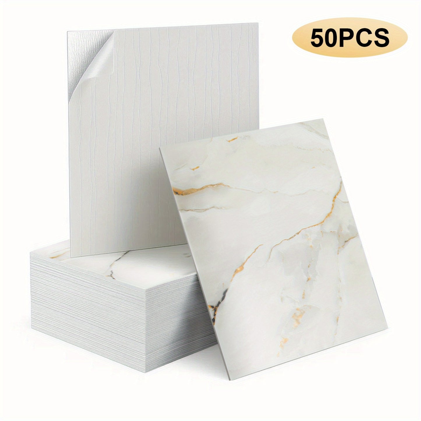 50pcs of 3D Marble Wall Tile Wallpaper, Self-Adhesive Foam Wall Panels, Perfect for Home Decor Wall Stickers. They Are Easy to Peel, Stick, Clean, And Cut, Making Them Ideal for Renovating Bathrooms