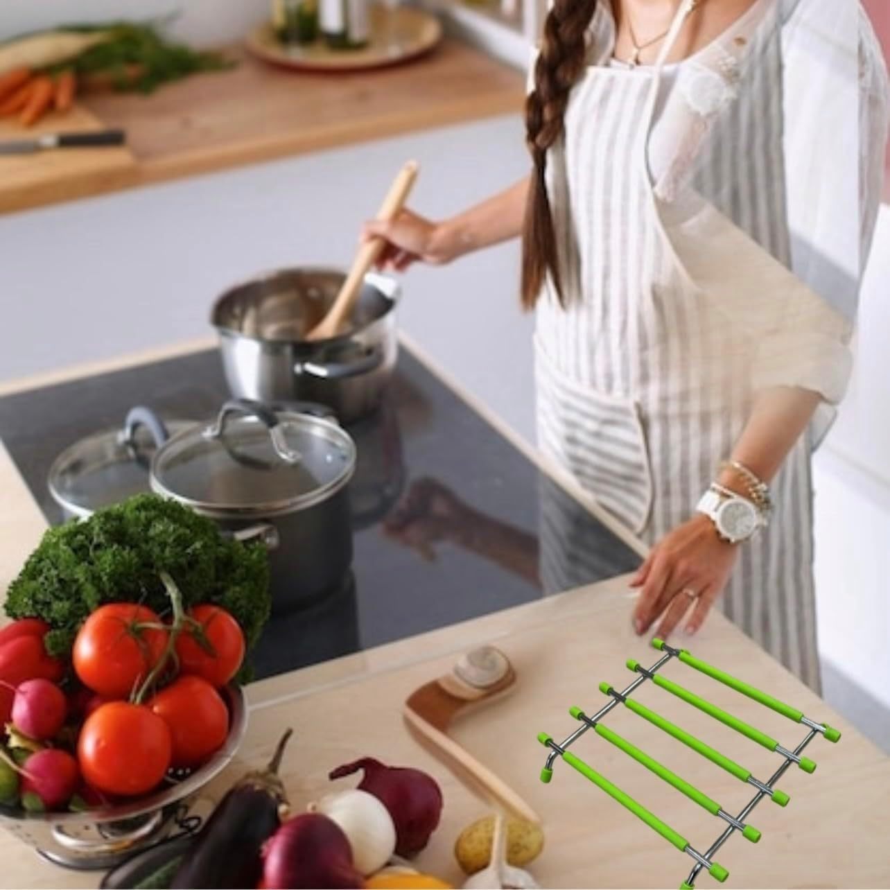 2pack Kitchen Trivet Stand with Anti Slip Base Stainless Steel Trivets for Kitchen Worktops, Hot Pans, Hot Trays & Plates Stand Heatproof Kitchen Accessories Table Mats Placemats (Black (pack of 2))