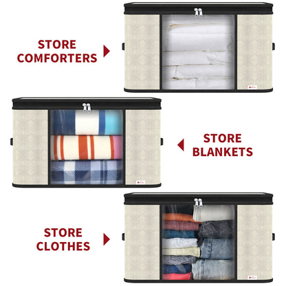 Vinsani 3pcs Deluxe Clothes Storage Bags Organizer Large Capacity Double Zipper, Moisture-Proof Big Clear Windows Perfect Space for Clothes, Beddings, Blankets and Duvet