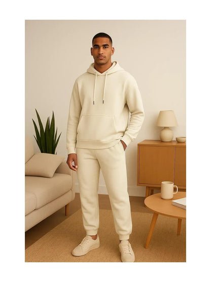 Men'S Outfit Two-Piece Set Featuring a Hooded Long-Sleeve Sweatshirt And Long Pants Solid Colour Knit Fabric Tracksuit, Regular Fit, Perfect Gift for Men, Daily & Outdoor Wear Large Pockets Matching For All Seasons S-XL