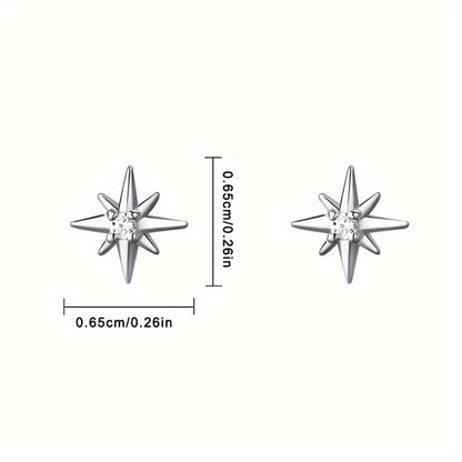 925 Sterling Silver Hypoallergenic Star Stud Earrings - Inlaid Zirconia - for Women - Elegant And Comfortable Daily Wear