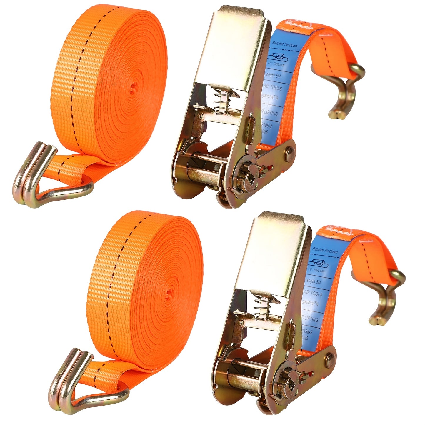 4 Pack Ratchet Tie Down Straps Heavy Duty 5 Meter 25mm Lashing Cargo Luggage Tie Down Strap with Two Hooks