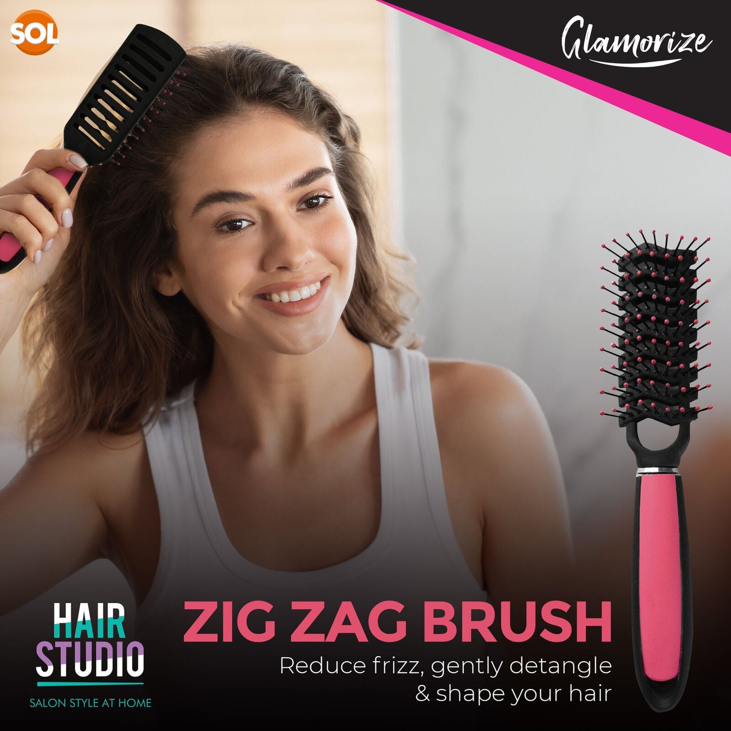 5 Pack Hair Brush Set for Women | Professional Pink Hairdressing Brushes | Paddle, Cushion, Round, Zig Zag & Vented Styling Brushes | Salon & Home Hair Brush Kit for Detangling, Volume & Smooth Styling