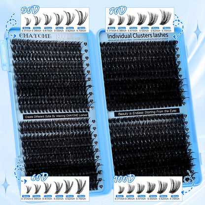 621-800pcs Lash Book Kit-8-16mm Premium Lash Extensions 10D-150D,Bold Wild Volume Falsies,Individual Cluster Lashes with Glue Tweezers Brush,Christmas Eve NYE Bash Winter Party Daily Wear,Soft Lightweight Reusable for Beginners&Beauty Aficionados