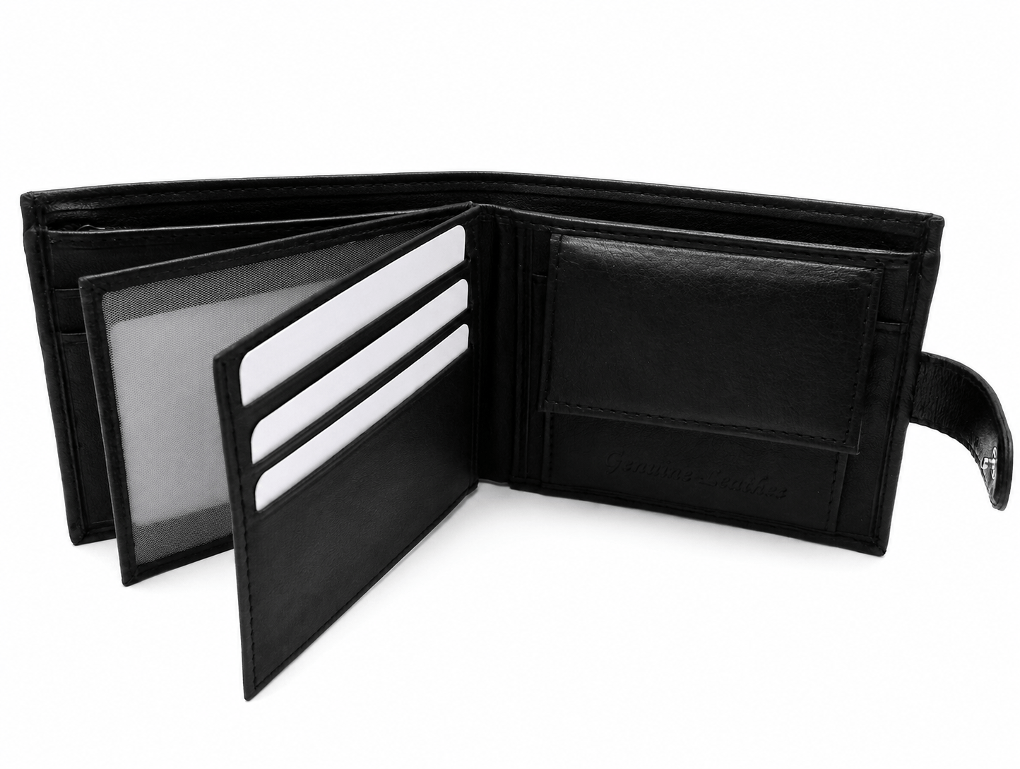 Mens Genuine Leather Wallet Black RFID Blocking Soft Tri Fold Card Slots Id Window and Coin Pocket