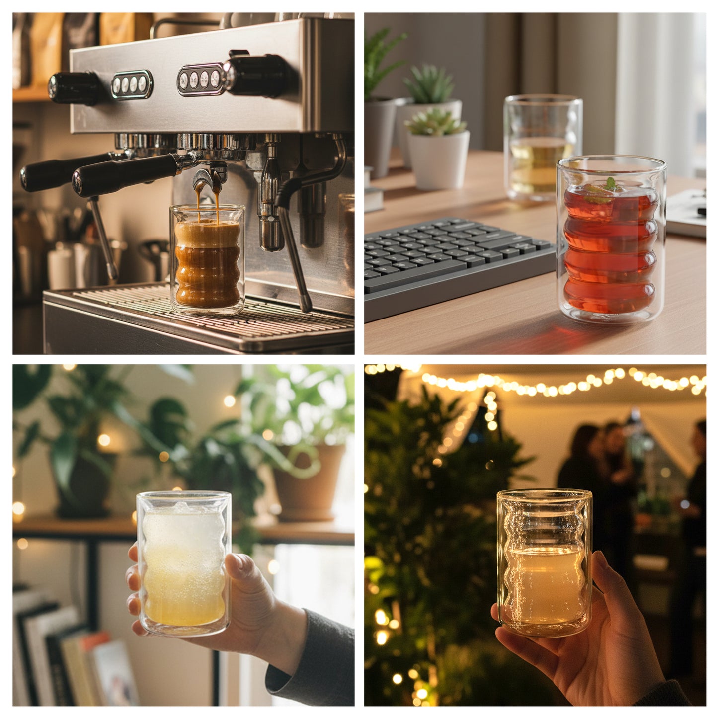 6pcs - 350ml, Latte Mocha, Double-Wall Heat-Resistant Glass Cappuccino, Latte, Tea, Coffee, Milk, Juice, Beer, Dual-Layer No-Handle Glass Cup with Built-In Spiral Lid, Perfect for Hot Beverages, Beverage Glassware, Sophisticated Drinkware, Heatresistant G