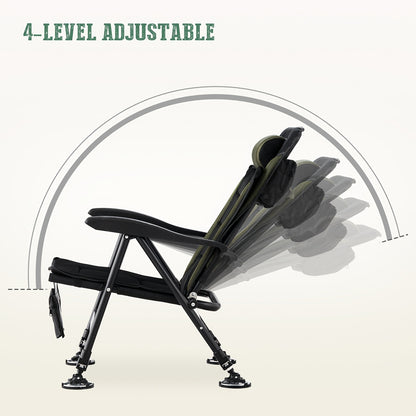 Portable Outdoor Fishing Chair, Thickened Aluminum Frame, 4-Level Adjustable Backrest, Telescopic Big Foot Legs, Breathable Mesh Detachable Cushion, Front And Rear Storage Bags with Tool Bag