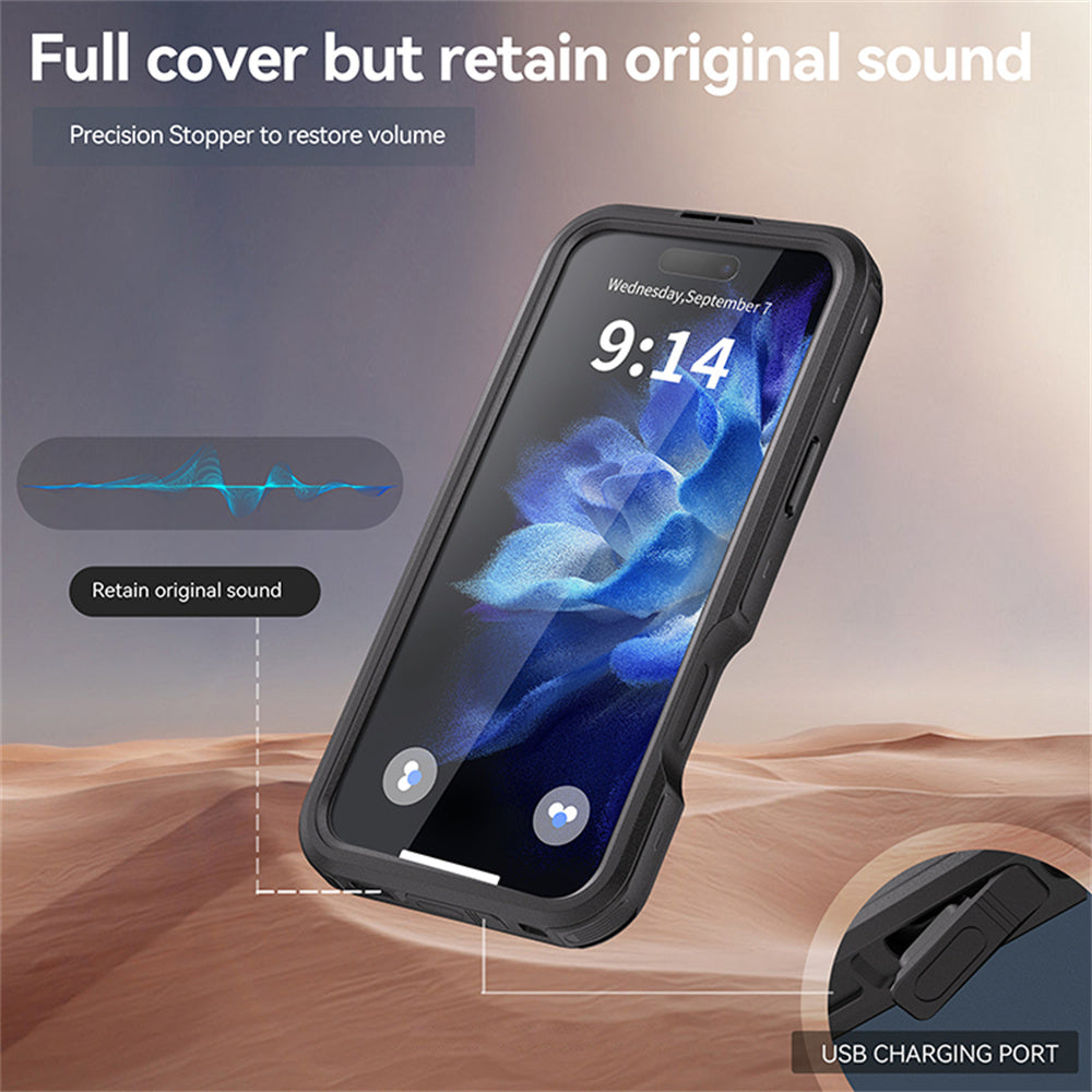 For iPhone 16 Plus 16 Pro Max Waterproof 360° Full Body Case Drop-proof Dustproof Snowproof Built-in Screen Protector Phone Case