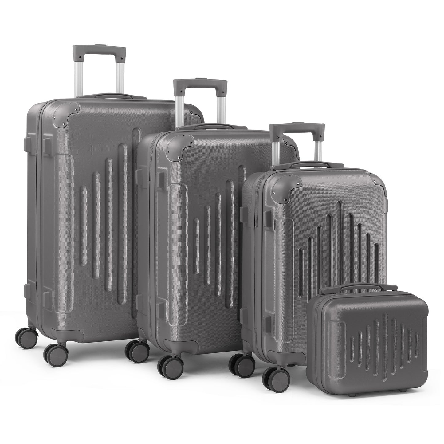 Family 4pcs Luggage Set (12/ 20/ 24/ 28") Hardside W/ Corner Guards, 360° Wheels Lightweight Large Suitcases - Checked & Carry On