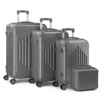 Family 4pcs Luggage Set (12/ 20/ 24/ 28") Hardside W/ Corner Guards, 360° Wheels Lightweight Large Suitcases - Checked & Carry On