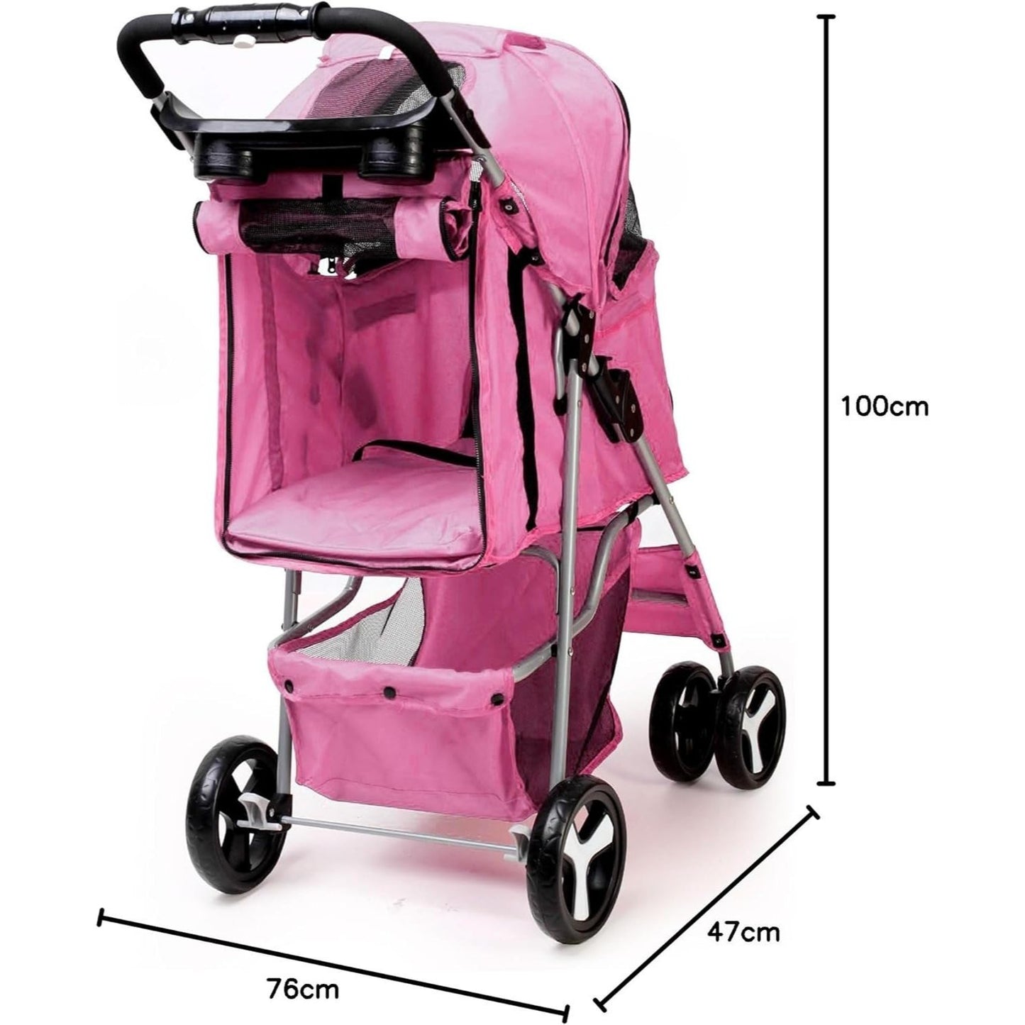 Foldable Pet Stroller With Rain Cover, Portable Foldable Outdoor Walking Cart with Large Space, Hand-Pull Design, Durable Oxford Fabric, Ergonomic Handle & Ventilation Mesh, Lightweight & Sturdy Frame For Small To Medium Dogs - Outdoor Pet Carrier, Modern