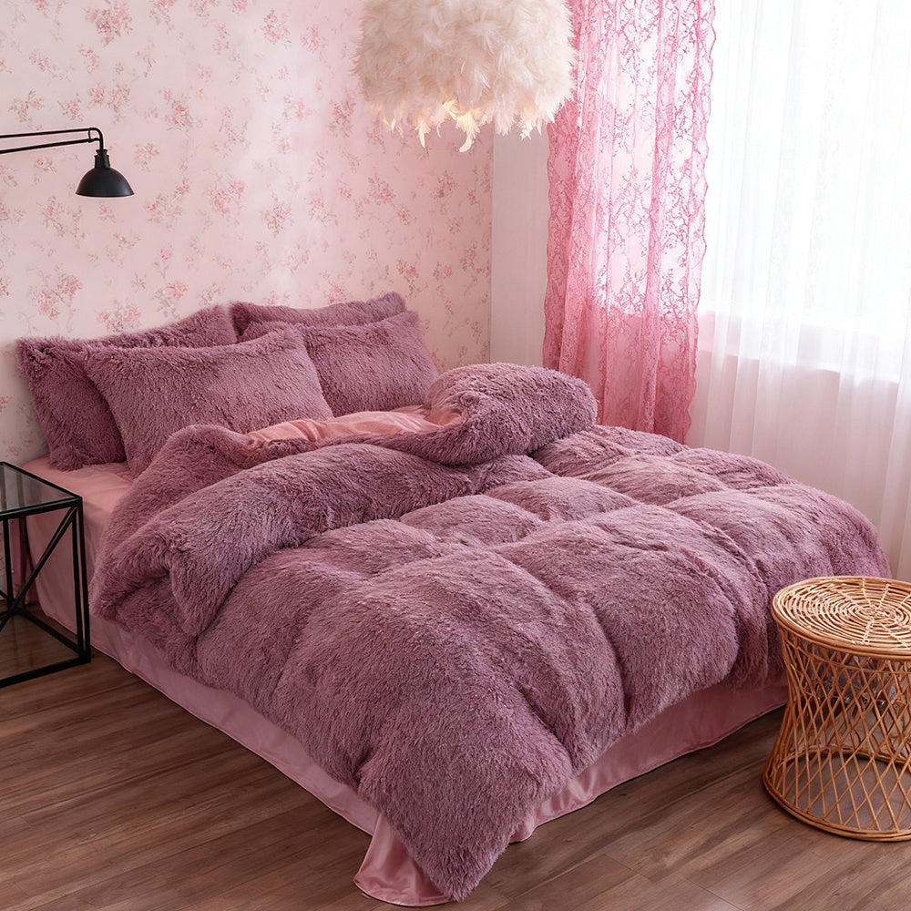 Water Mink Plush Super Soft and Thicken Autumn and Winter Bedding Set, Plush Comfortable Warm Duvet Cover Pillowcases Three-piece Set, Available in Various Colors, Down Duvet Cover, Zipper Closure Design, Single/Double/King/Super King
