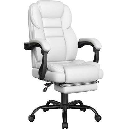 Costoffs Office Chair PU Leather, Height-Adjustable Upholstered Computer Chair, High-Back Reclining Executive Chair with Padded Armrests and Retractable Footrest Managerial Chair for Home Office Study Conference Room