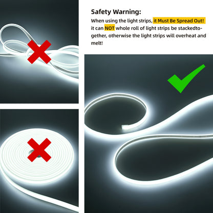 COB LED Strip Lights, 288leds/m Flexible Indoor Lighting Lamp, LED Ribbon Adhesive High Brightness, White Or Warm White for Kitchen, Garden, Home Room Decoration, IP65 with UK Power Plug And Switch