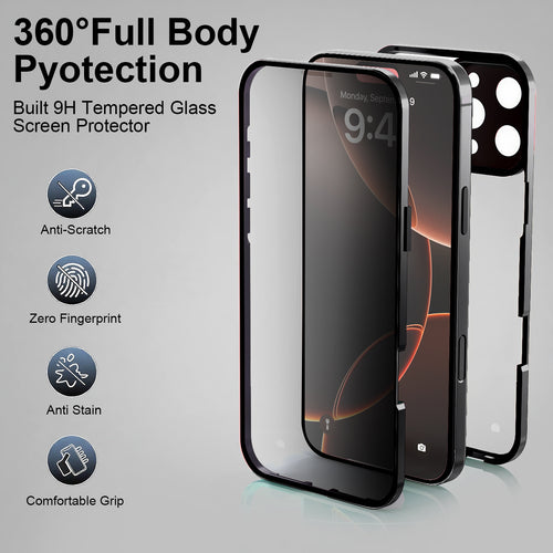 Phone Case - Case for Iphone 17 Promax Featuring a 360-Degree Privacy Screen Protector, Anti-Spy Tempered Glass, Magnetic Lock, And Metal Bumper