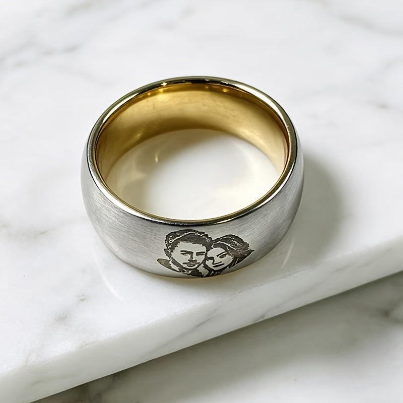 Custom Laser Engraved Photo Ring/Matte Brushed Stainless Steel/Laser Engraved Couple's Matching Rings as Memorial Keepsakes