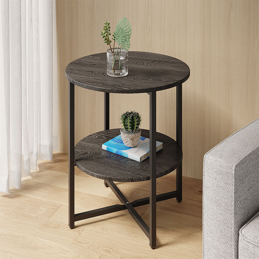 2-Tier Round Side Table - Multi-Level Storage Coffee Table for Plants/Lamps, Space-Saving Sofa/Bedside Organizer (15.75×15.75×18.5")