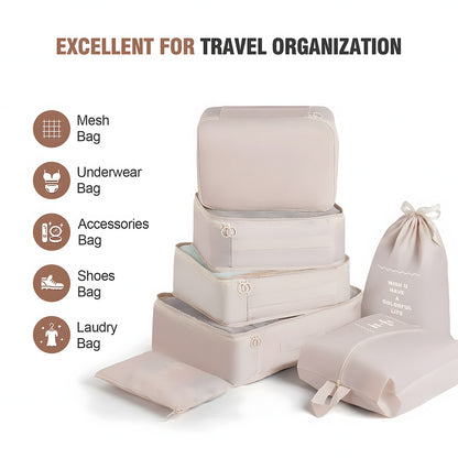 Packing Cubes Set of 7 for Suitcase – Travel Organiser Bags for Clothes, Shoes, Toiletries & Accessories, Oxford Fabric Luggage Sorting Pouches for Holiday & Business Travel in Grey, Pink, Blue & Beige