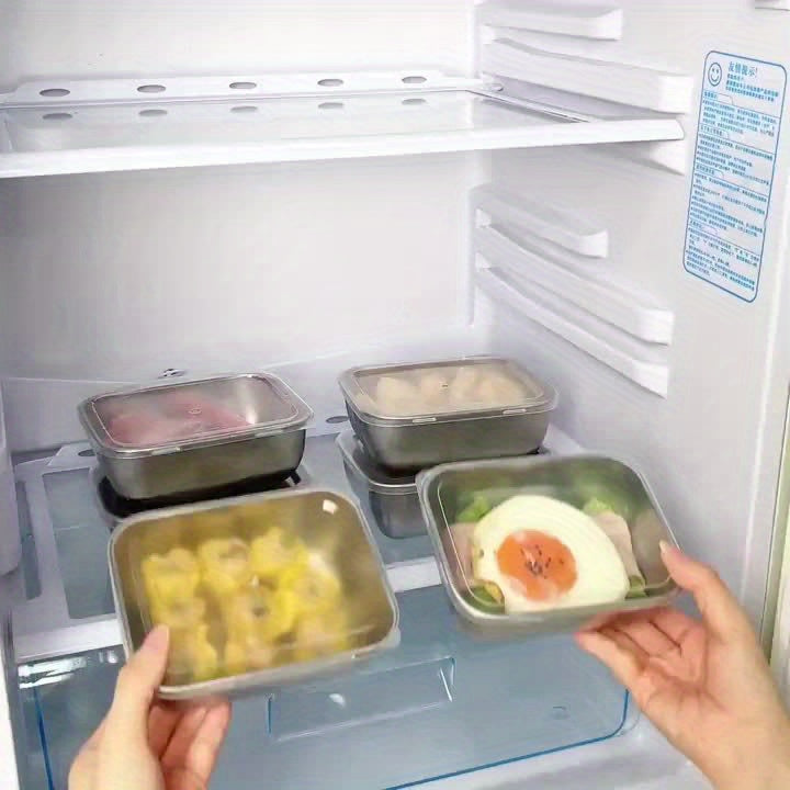 6 Storage Containers Per Set, Multi-purpose Stainless Steel Freshness Box with Lid, Stackable And Reusable Food Sealing Box, Can Be Used As Lunch Box for Meals, Meat, Fruits And Vegetables, Suitable for Picnics, Kitchens