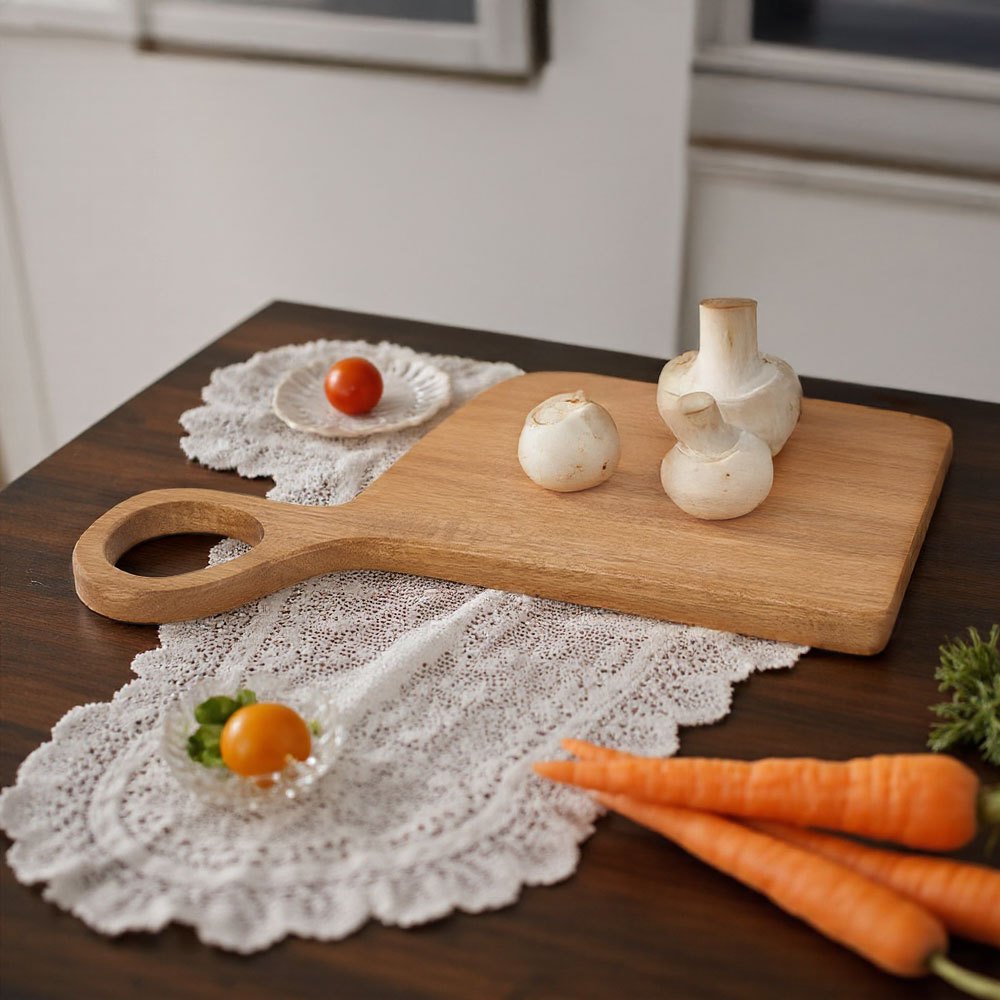 Set of 2 Acacia Wood Slicing Boards - Safety Cheese Charcuterie Board, Durable Kitchen Cutting Boards Fruit Board Serving Board for Food Preparation, Curved Edges & Hanging Holes, Food Safe Wood Material, Perfect for Couples And Home Chefs