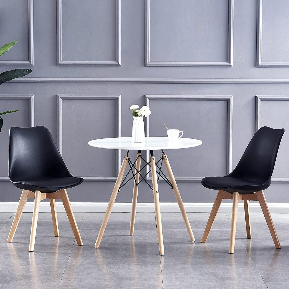 Set of 2 Retro Dining Chairs with Wooden Legs & Cushion Pad – Ergonomic Curved Backrest, Faux Leather Seat, 10 Colours, 120kg Capacity for Home, Office & Lounge