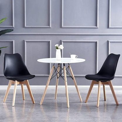 Set of 2 Retro Dining Chairs with Wooden Legs & Cushion Pad – Ergonomic Curved Backrest, Faux Leather Seat, 10 Colours, 120kg Capacity for Home, Office & Lounge