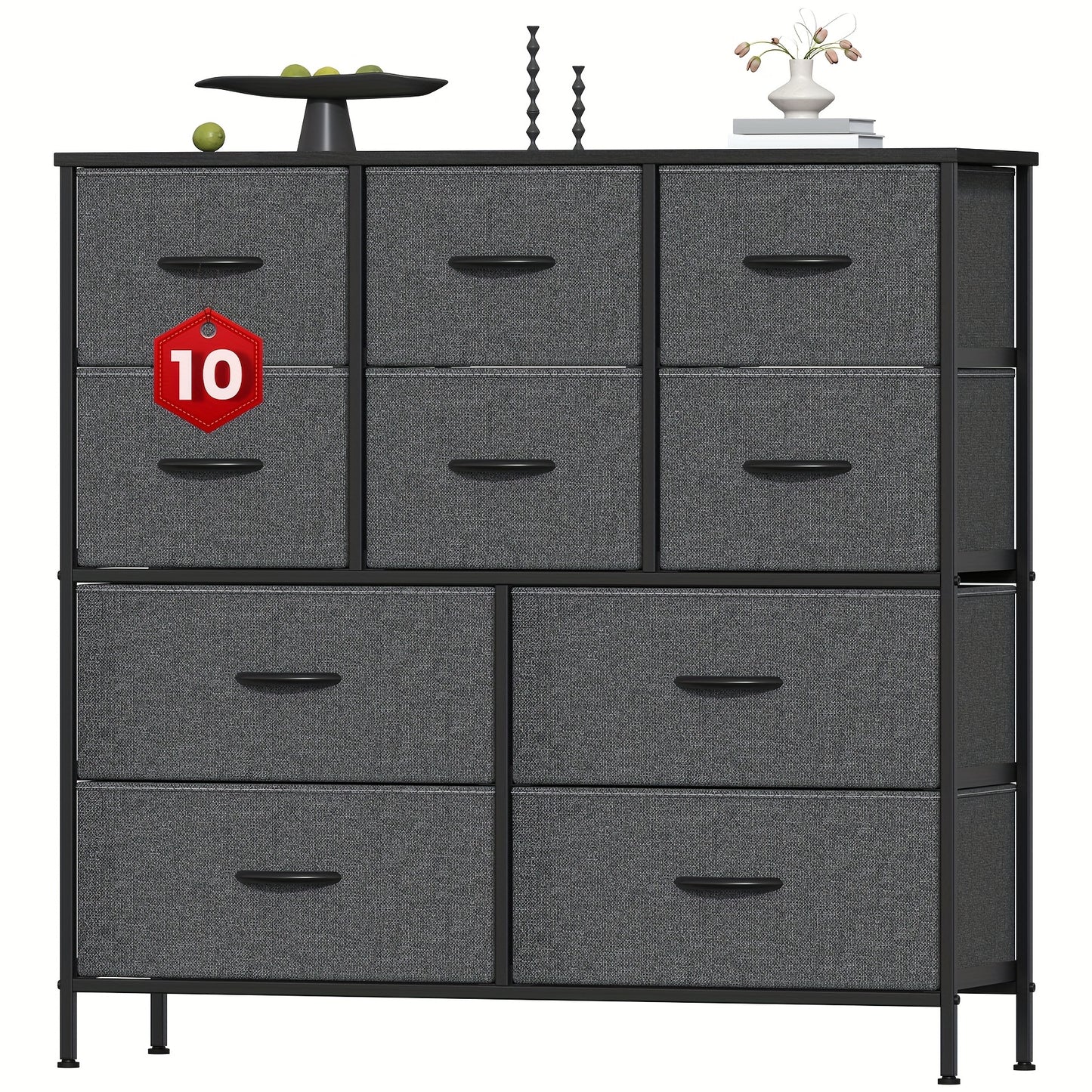 10-Drawer Dresser with Metal Frame & Fabric Drawers – MDF Top, Adjustable Legs & Anti-Tip Safety for Bedroom, Closet, Living Room & Office