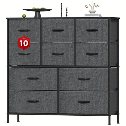 10-Drawer Dresser with Metal Frame & Fabric Drawers – MDF Top, Adjustable Legs & Anti-Tip Safety for Bedroom, Closet, Living Room & Office