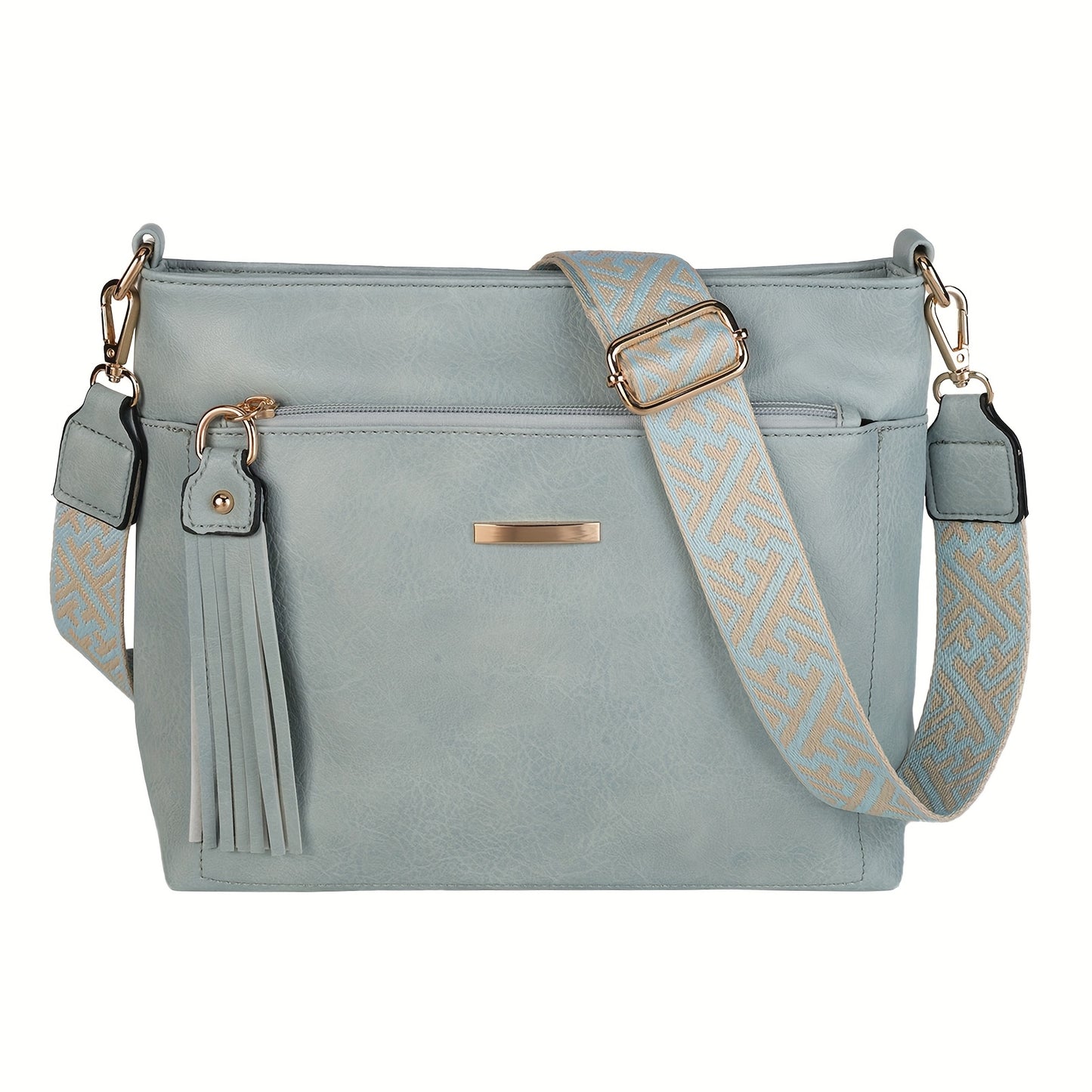 New Large-Capacity Women's Crossbody Bag with Fashionable Tassel Accessory, Wide Shoulder Strap, Contrast Color Square Bag, Simple, Casual, Versatile Commuter Single-Shoulder Underarm Bag