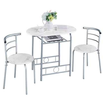 Costoffs 3 Piece Dining Table Set Modern Kitchen Table Set Space Saving Table and 2 Chairs Set with Steel Legs/Storage Rack for Kitchens/Balconies/Bedrooms/Apartments/Cafés, Natural/Drift Brown/White
