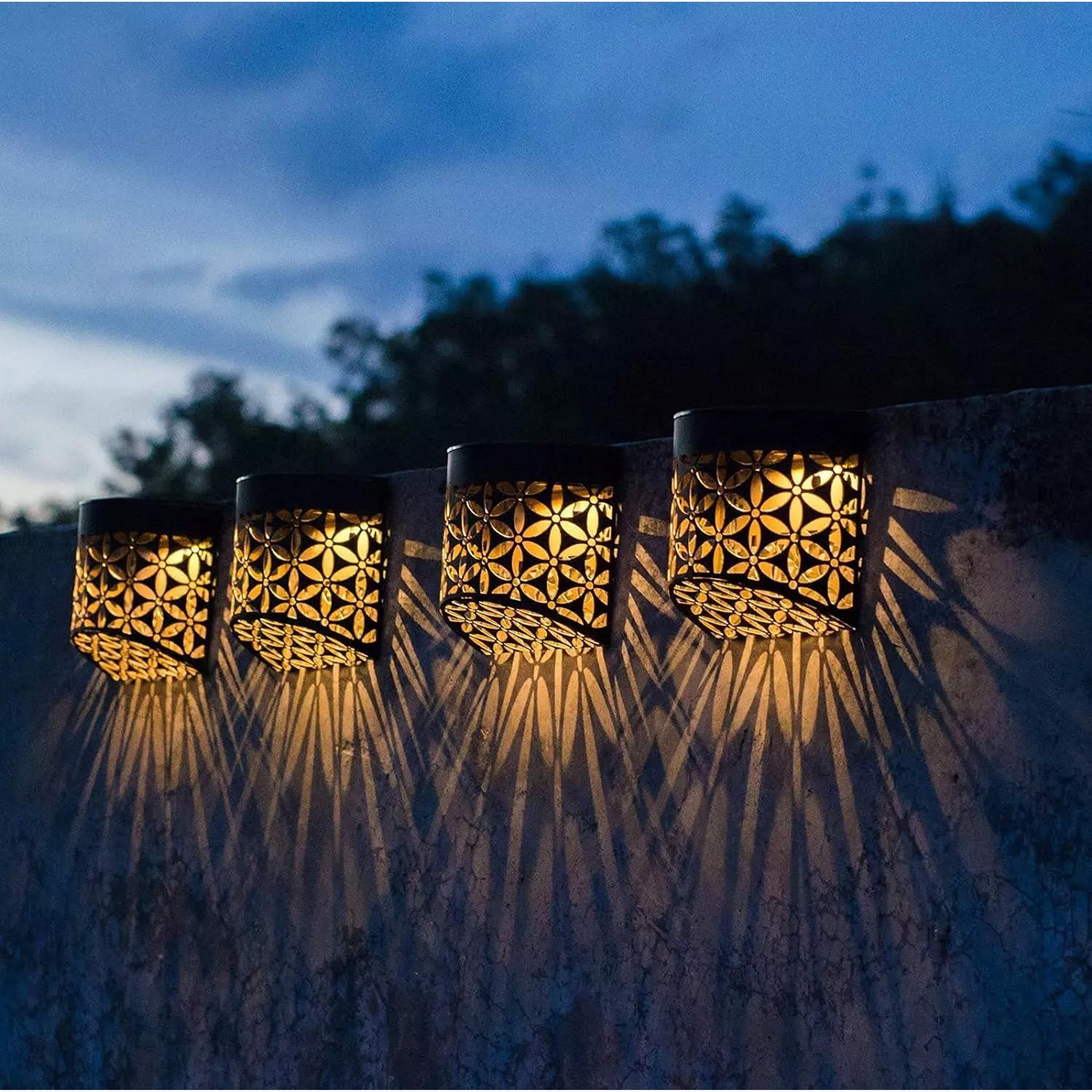 Petal Solar Fence Lights - 4 Pack Outdoor Wall Set