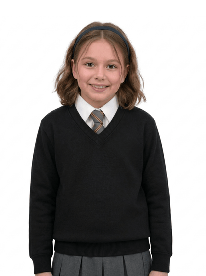 GW CLASSY OUTFIT Boys & Girls V-Neck School Jumper – Kids Unisex Long Sleeve Fleece Uniform Soft & Comfortable Sweatshirt