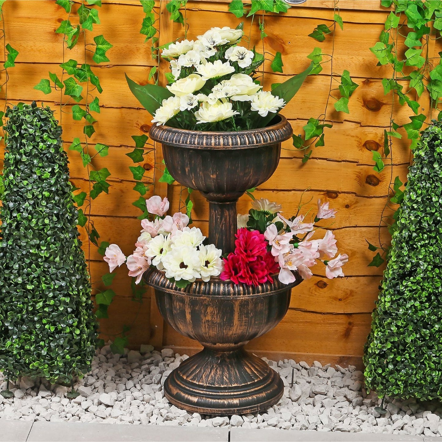 Taylor & Brown 2/3 Tier Antique Bronze Effect Flower Fountain Planter Pot Display Stand with Stable Base for Outdoor Garden, Balcony, Terraces, Patio and Decking