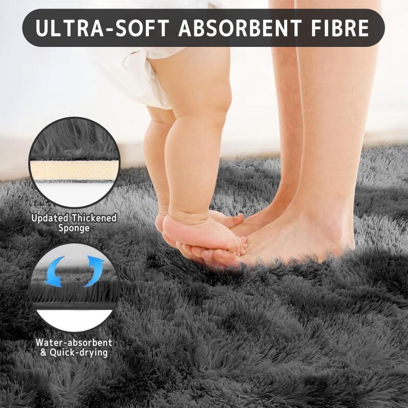 1pc Extra Large 230x160cm (7.5x5.2ft) Shaggy Mat - Plush Fluffy Mat with Anti-Slip Backing, Machine Washable Soft Floor Mat for Living Room, Bedroom, Home - Dark Grey Luxury Area Mat