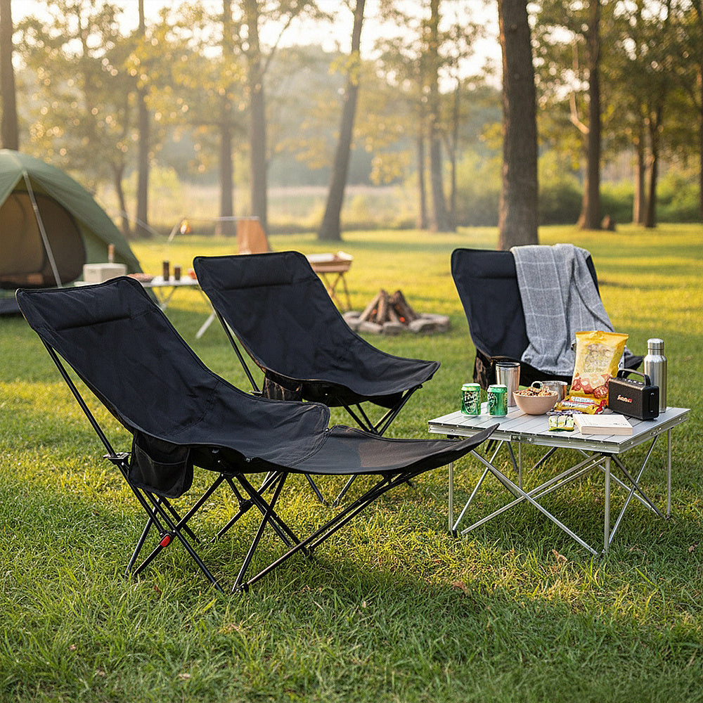 Portable High-Back Moon Chair (Three-Position Adjustment) Seat or Recline, Side Storage Pocket,Foldable Outdoor Chair Camping Picnic Lounger, Midday Rest Fishing Chair, Garden Seat Three Colours Available (Complimentary Storage Bag)